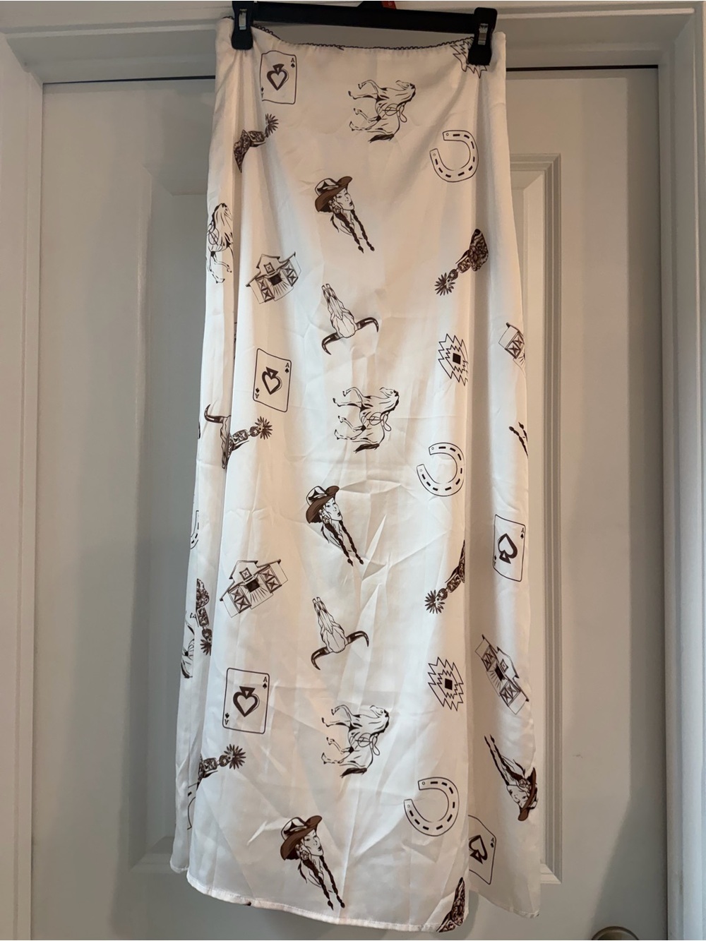 White Western Print Maxi Skirt